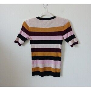 Philosophy Top Striped Ribbed Knit Short Sleeve Stretch Multicolor Size S